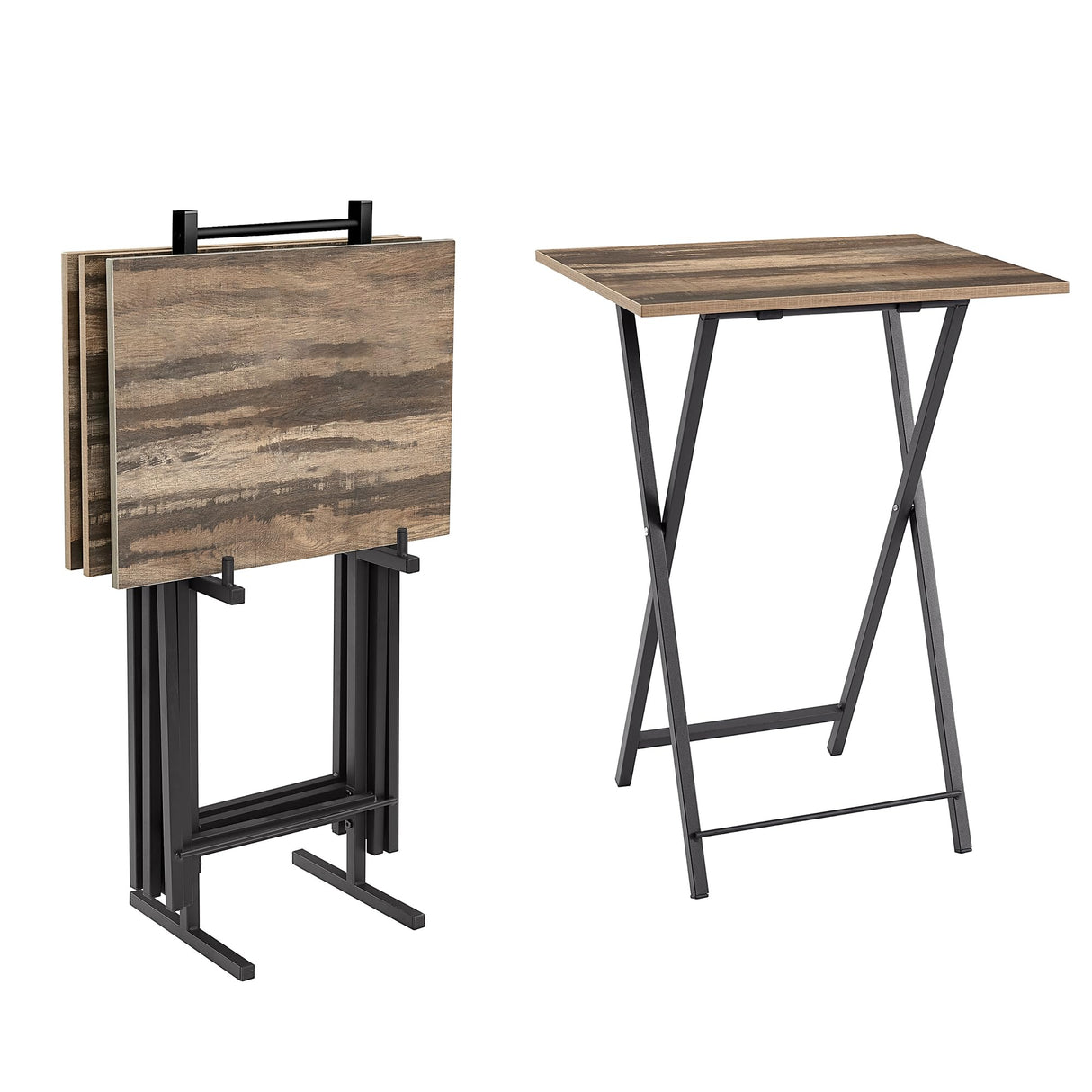 UrbanOak Foldaway TV Tray Set – Rustic Brown + Grey