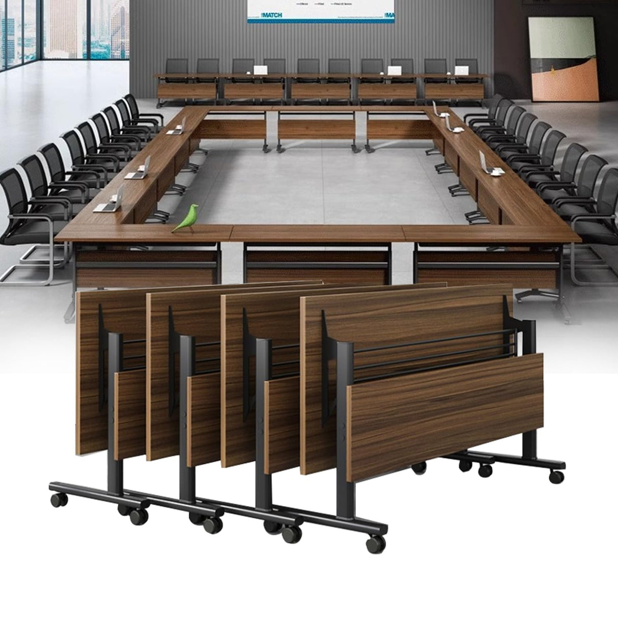 Table Folding Conference Room Table,55.1x23.6x29.5 Inches Flip Top Training Meeting