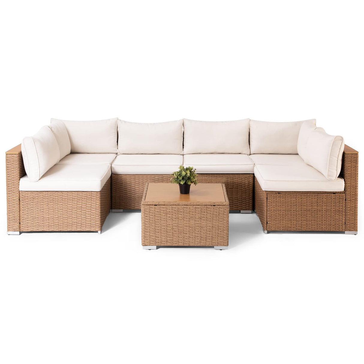 7 Piece Patio Furniture Set PE Rattan Sectional Conversation Sets
