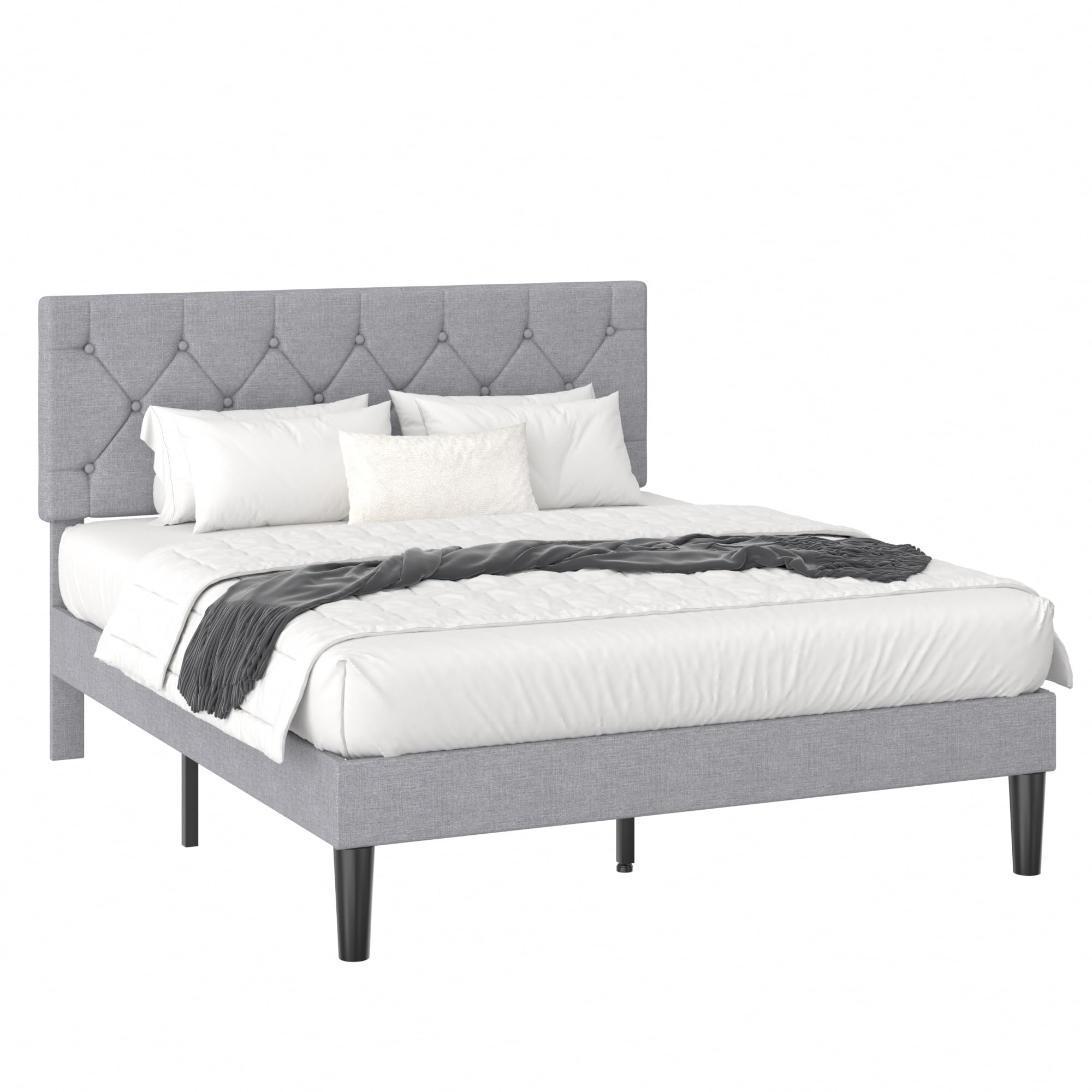Queen Bed Frame with Button Tufted Headboard