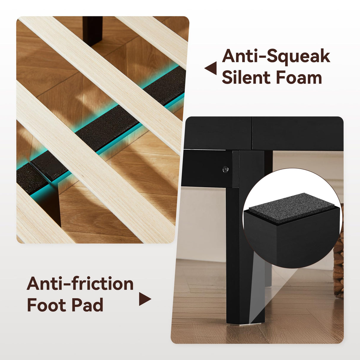 Solid Wood Queen Bed Frame with Headboard - Heavy Duty Platform Bed, No Box Spring Needed