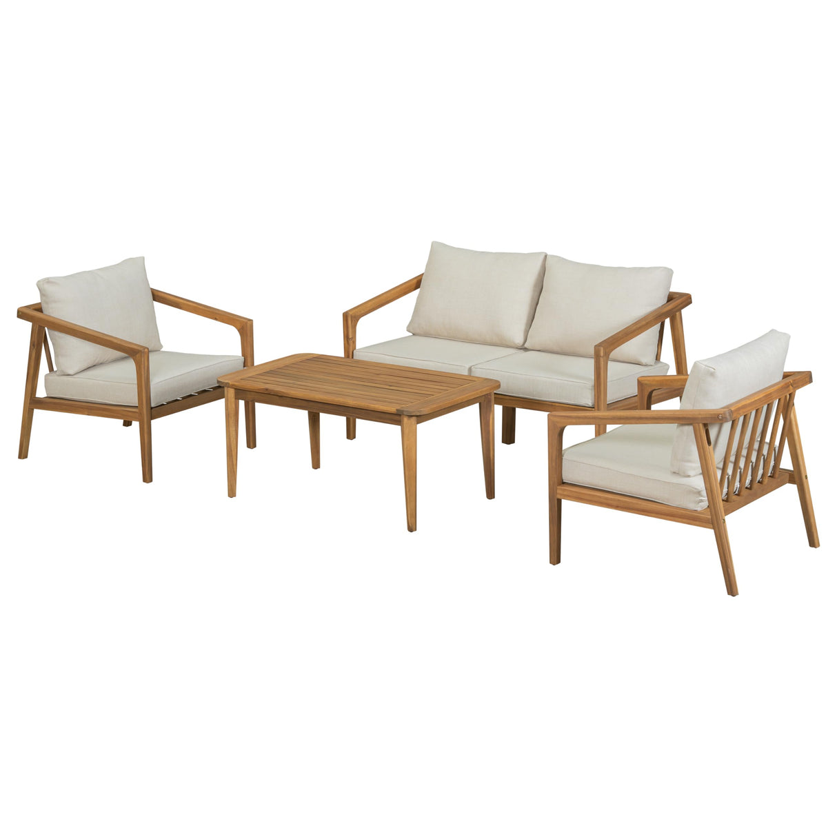 Dena Patio 4-Piece Conversation Set, Outdoor 4-Seater Acacia Wood Sofa Chat Set