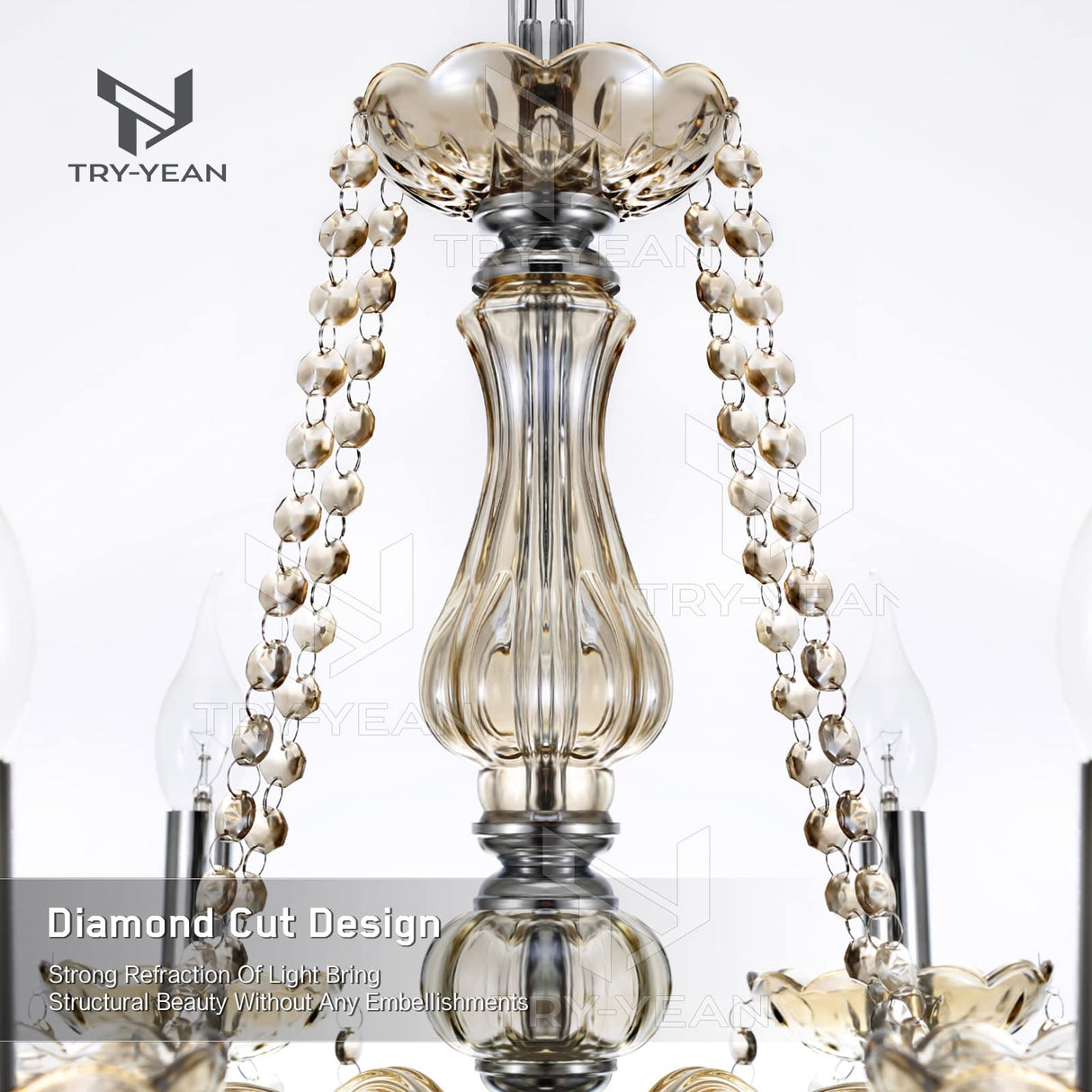 Adjustable 6 Lights Chandelier Cognac K5 Crystal Chandelier Hanging Ceiling