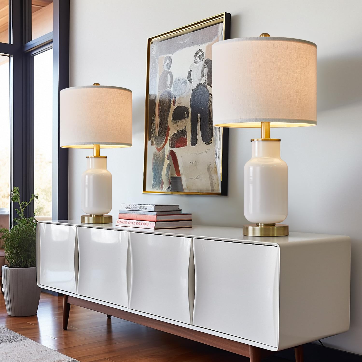 21.25" Table Lamp Set of 2 Modern Lamp for Living Room Glass Nightstand Lamp