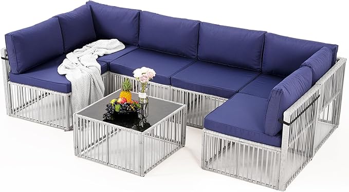 7 Pieces Outdoor Sectional, All-Weather PE Rattan Patio Furniture Set