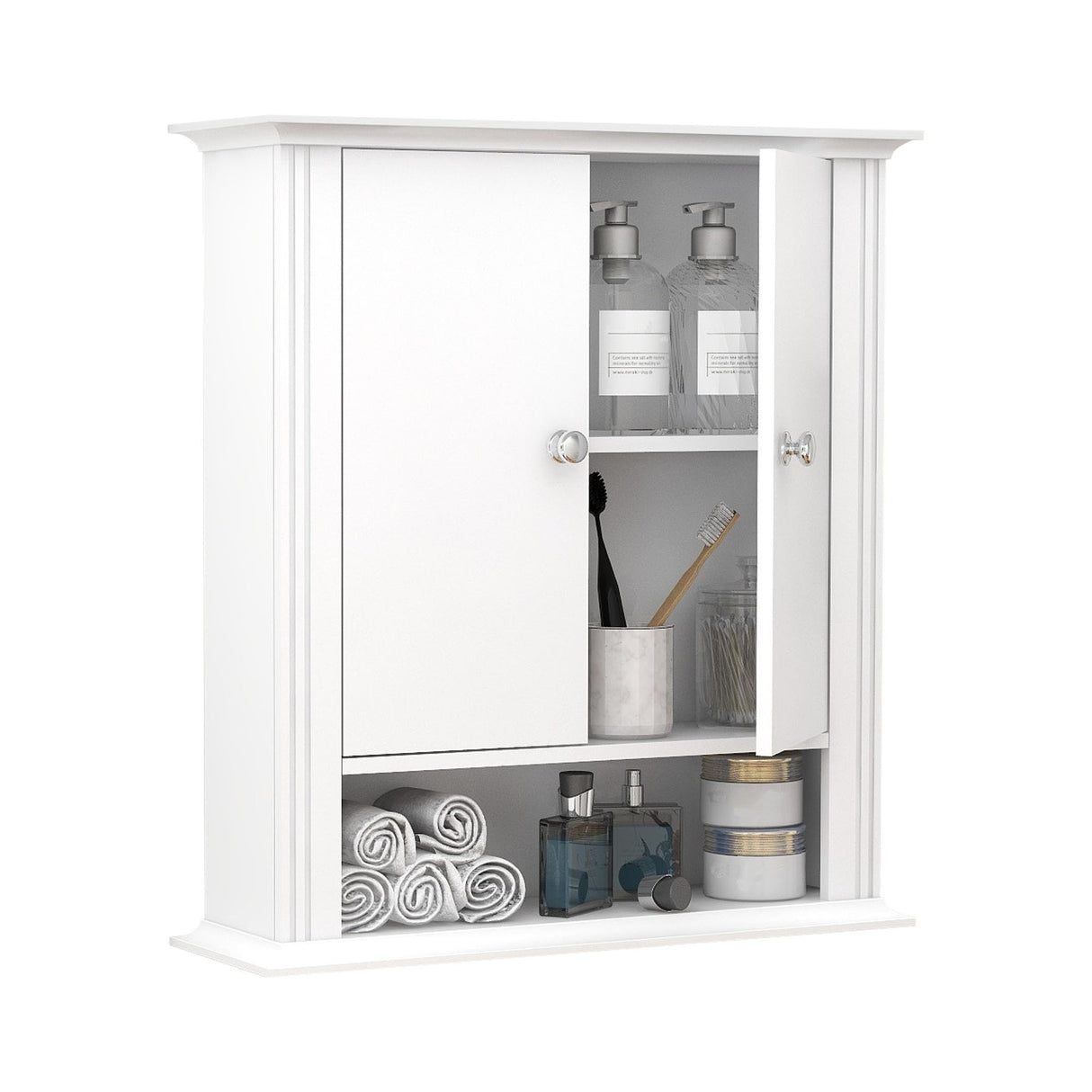 Wall Mounted Bathroom Medicine Cabinet with 2 Doors, Hanging Bathroom Wall Cabinet