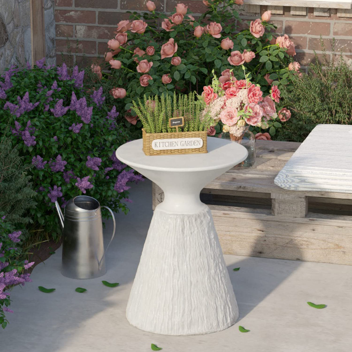 Outdoor Side Table, Mushroom Shaped MgO Accent Table, Lightweight Patio End Table