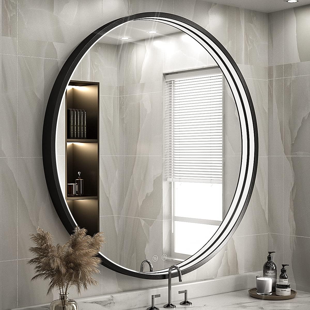 Black Frame Round Mirror,Round Bathroom Mirror