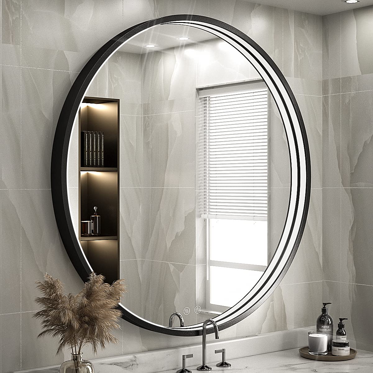 Black Frame Round Mirror,Round Bathroom Mirror