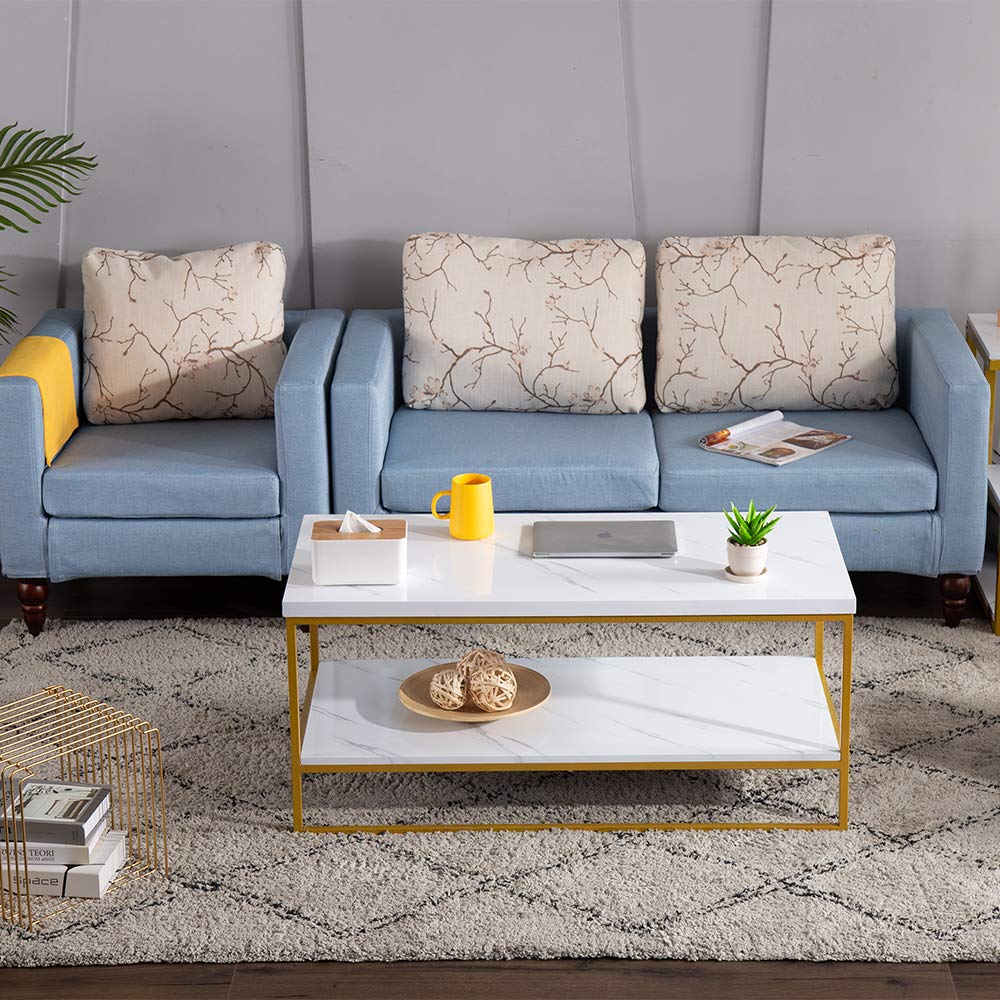 Faux Marble Gold Coffee Table, 41.7" Marble Coffee Table