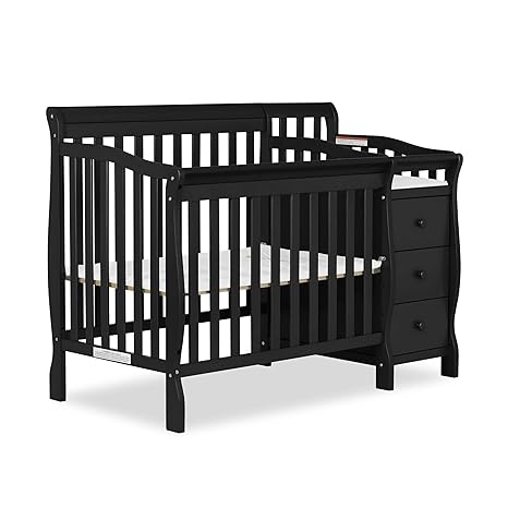 Jayden 4-in-1 Mini Convertible Crib And Changer in Black, Greenguard Gold Certified, Non-Toxic Finish, New Zealand Pinewood, 1" Mattress Pad