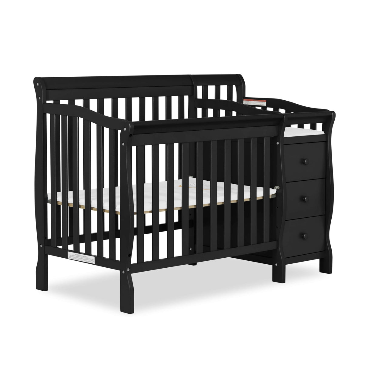 Jayden 4-in-1 Mini Convertible Crib And Changer in Black, Greenguard Gold Certified, Non-Toxic Finish, New Zealand Pinewood, 1" Mattress Pad