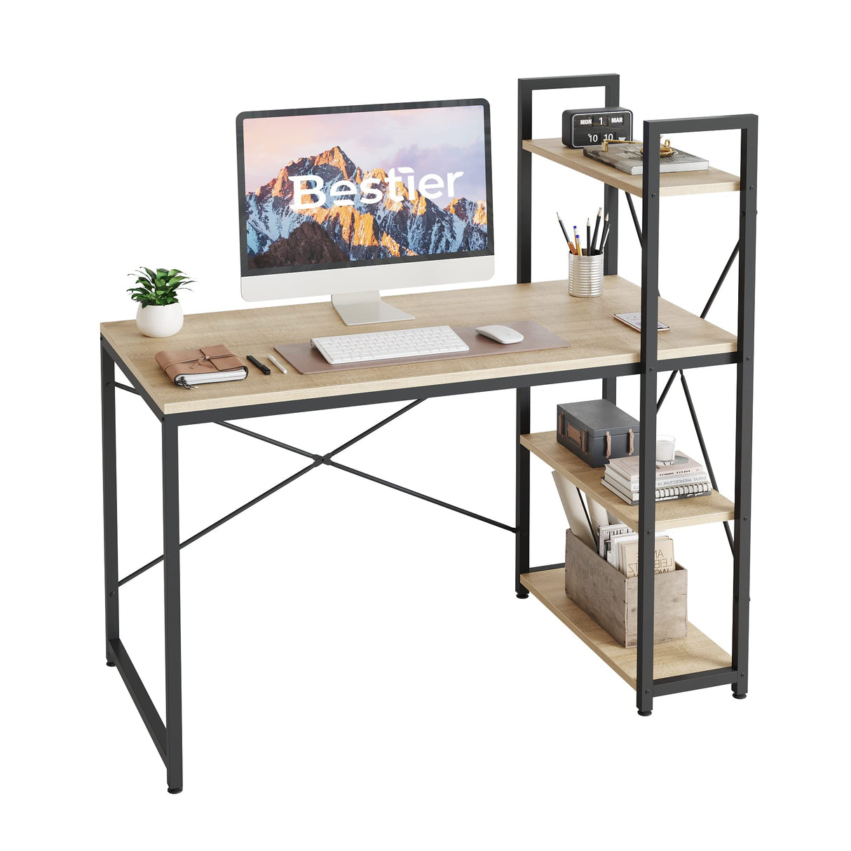 47 Inch Computer Desk with Adjustable Shelves, Simple Writing Desk