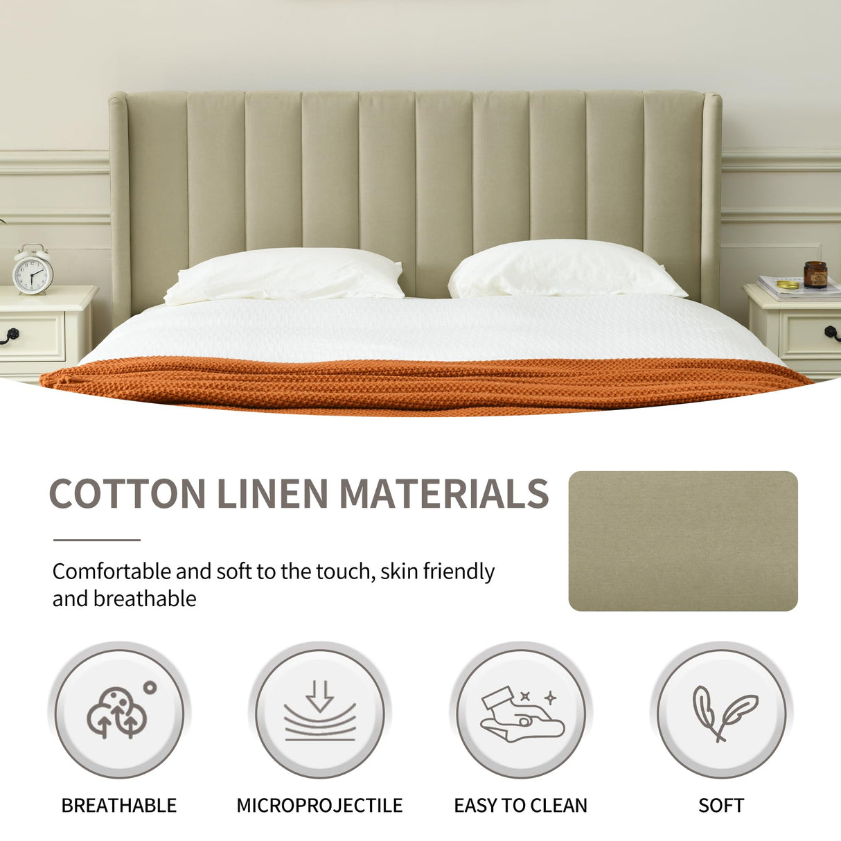 Modern Upholstered Bed Frame with Double Wingback Headboard