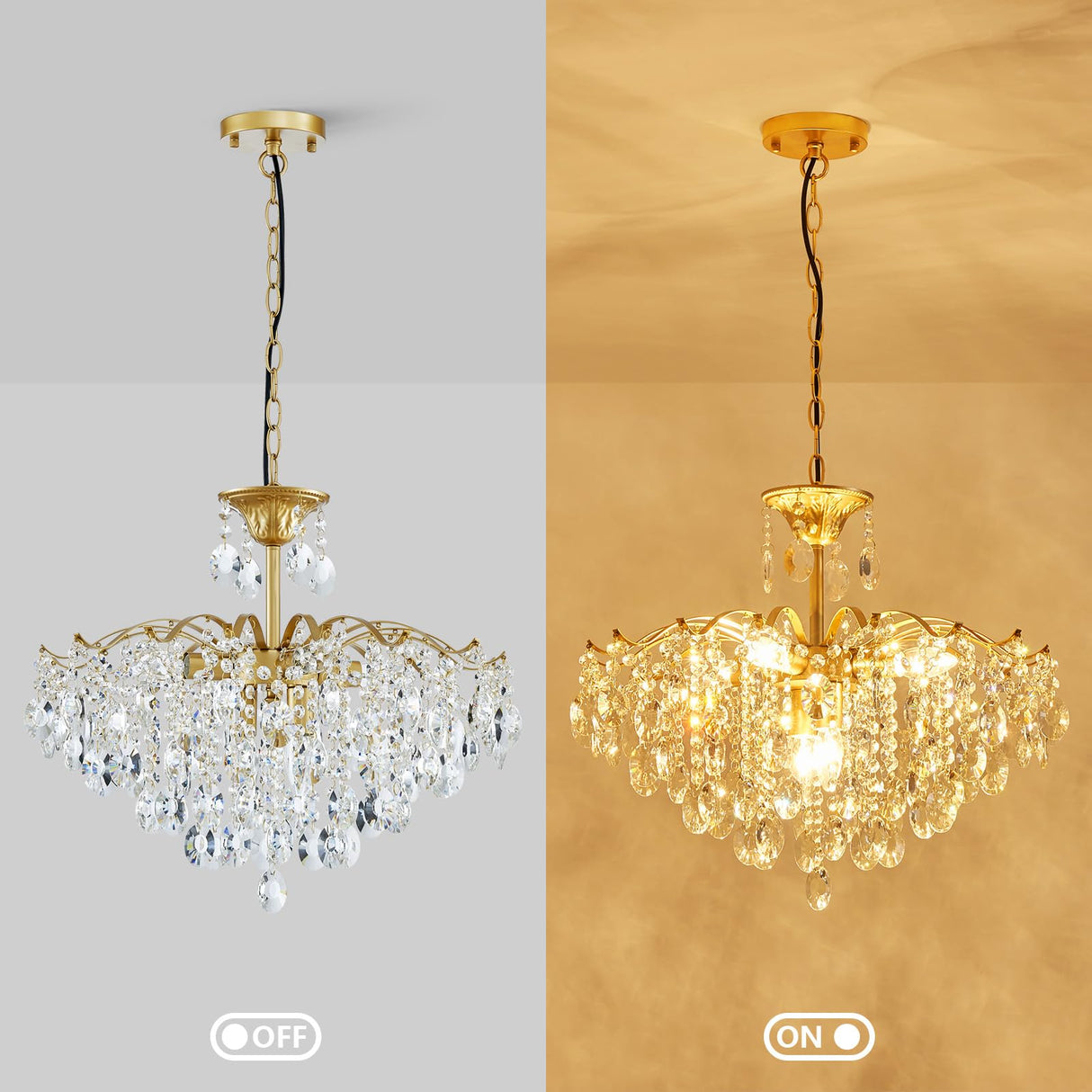 Crystal Chandelier, Modern Design for Dining Room, Gold Pendant Lighting Fixure