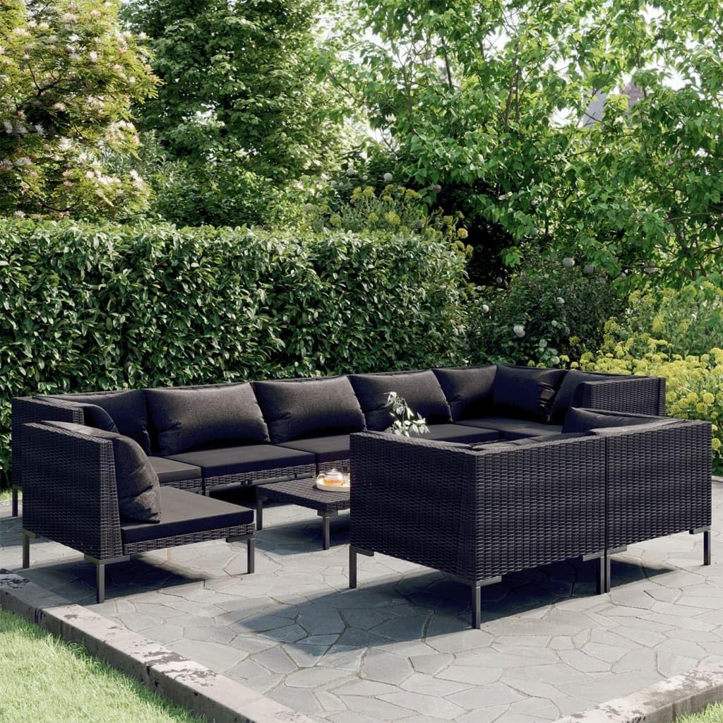 10 Piece Patio Lounge Set with Cushions - Weather-Resistant Poly Rattan Outdoor