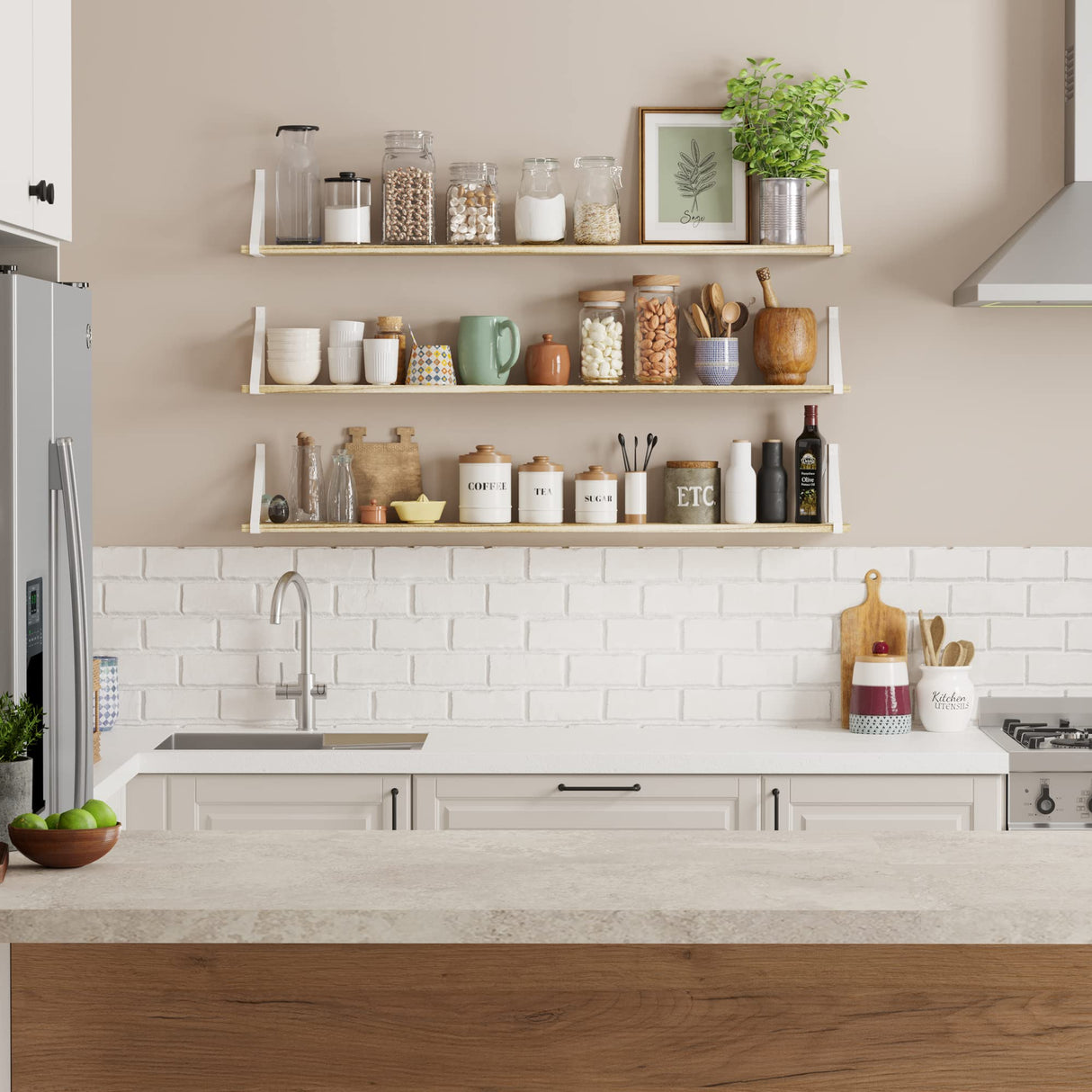 Bora Long Floating Shelves, 48" x 6" Wall Bookshelf Living Room Decor