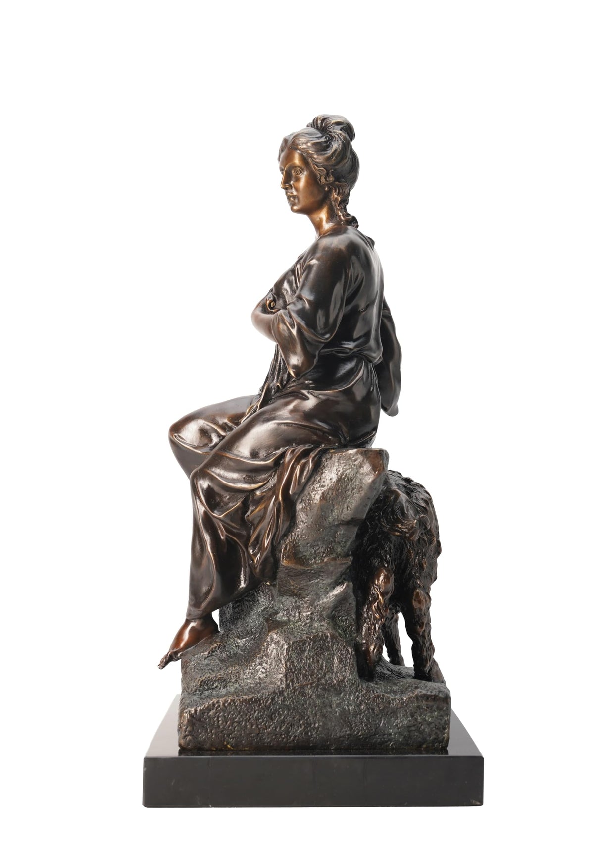 Handmade Bronze Statue of Shepherdess, French Classic Art Deco, Home Art Décor