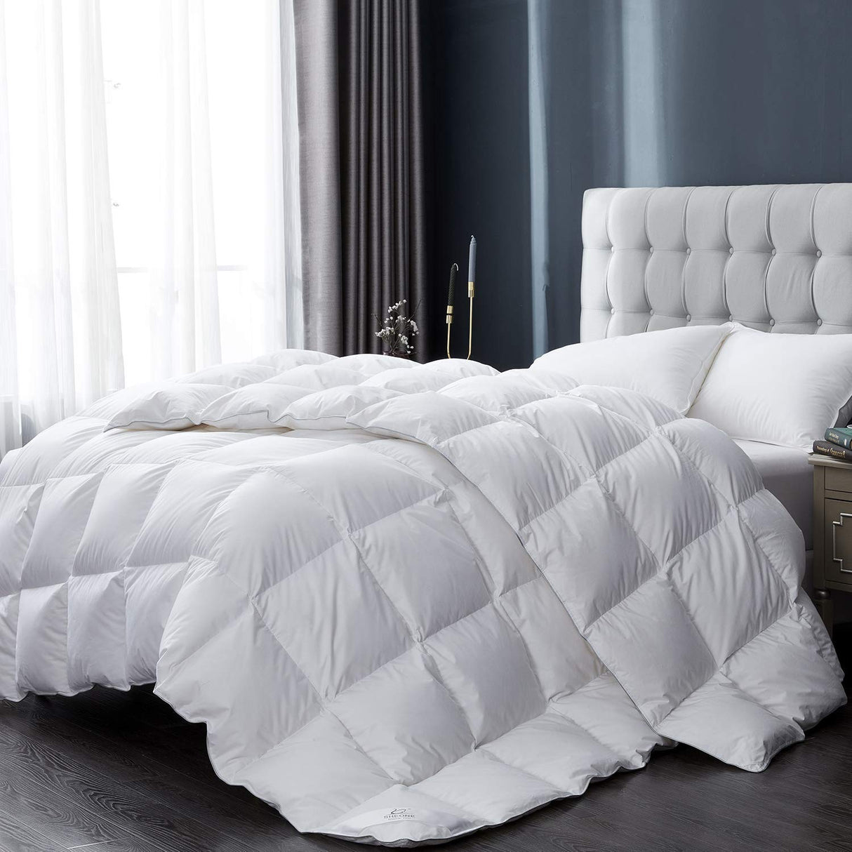 Winter Goose Feathers and Down Comforter Twin Size Duvet Insert, 100% Cotton Cover,
