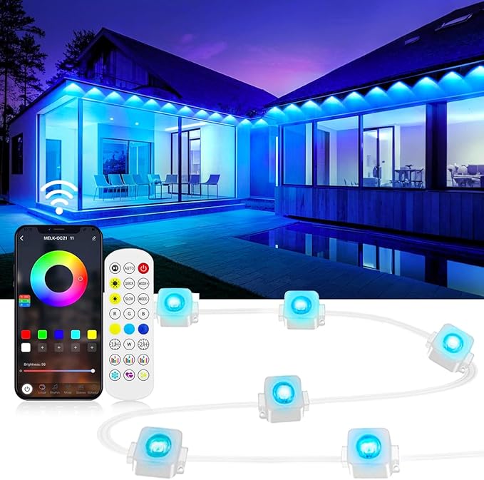 200ft Permanent Outdoor Lights with App & Remote,RGB Smart Eaves Lights IP68 Waterproof