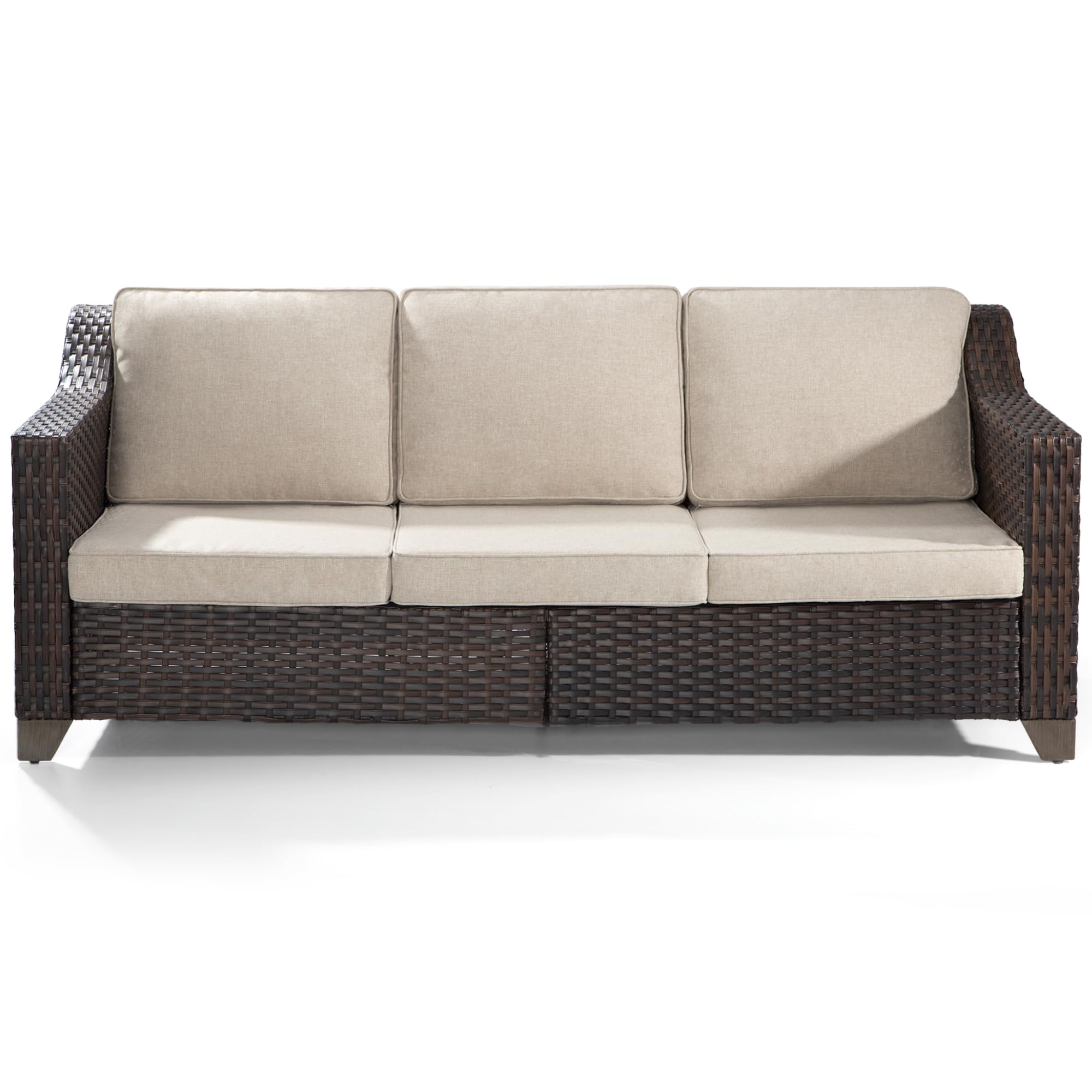 77'' Patio Sofa, All Weather Outdoor Rattan Wicker 3-Seat Sofa