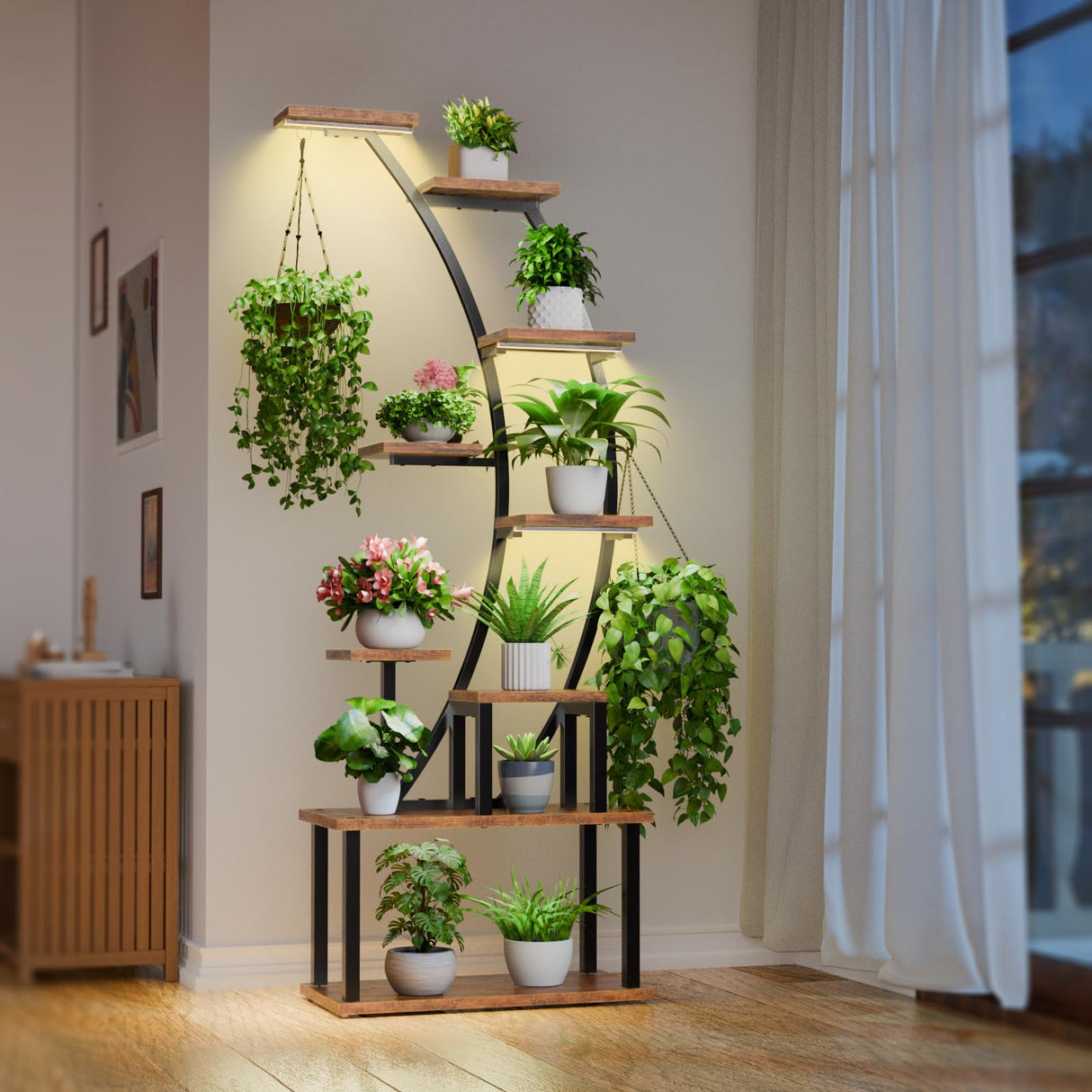 GrowNest 63 – 9-Tier Metal Plant Shelf with Adjustable Grow Lights