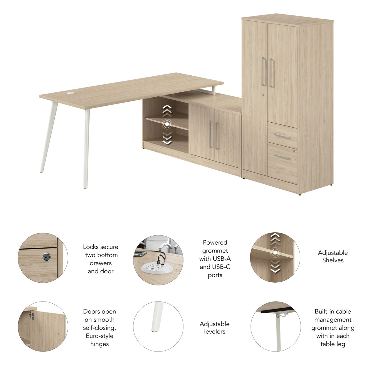 Furniture L Shaped Desk 72 inch with Credenza and Tall Storage Cabinet