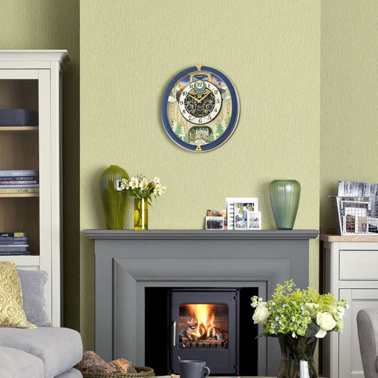 Blue Pine Fantasy Melodies in Motion Clock, Multicolored