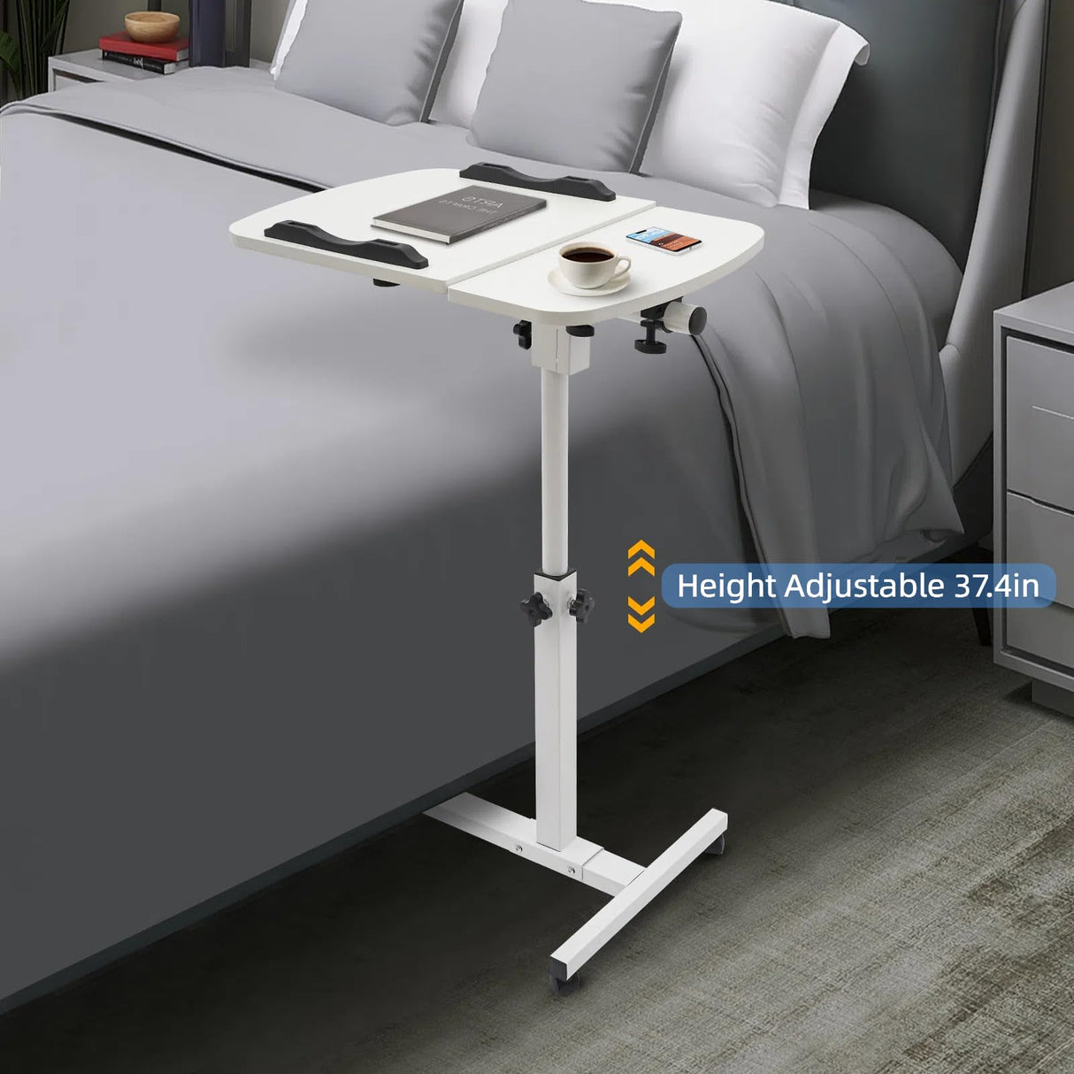 Foldable Mobile Standing Desk Height Adjustable 37.4 in Sit Stand Desk Rolling Laptop