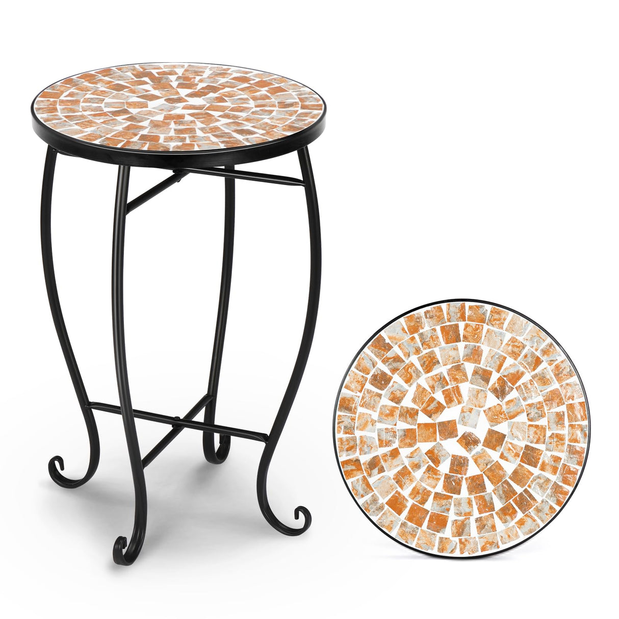 Mosaic Outdoor Side Table, 14" Round End Table, Accent Table, Plant Stand Ideal
