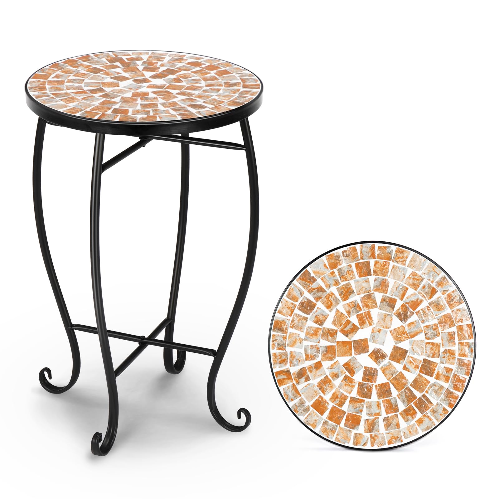 Mosaic Outdoor Side Table, 14" Round End Table, Accent Table, Plant Stand Ideal
