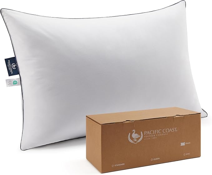 Goose Feather and Down Bed Pillows Standard Size Set of 2, Hotel Pillow for Sleeping