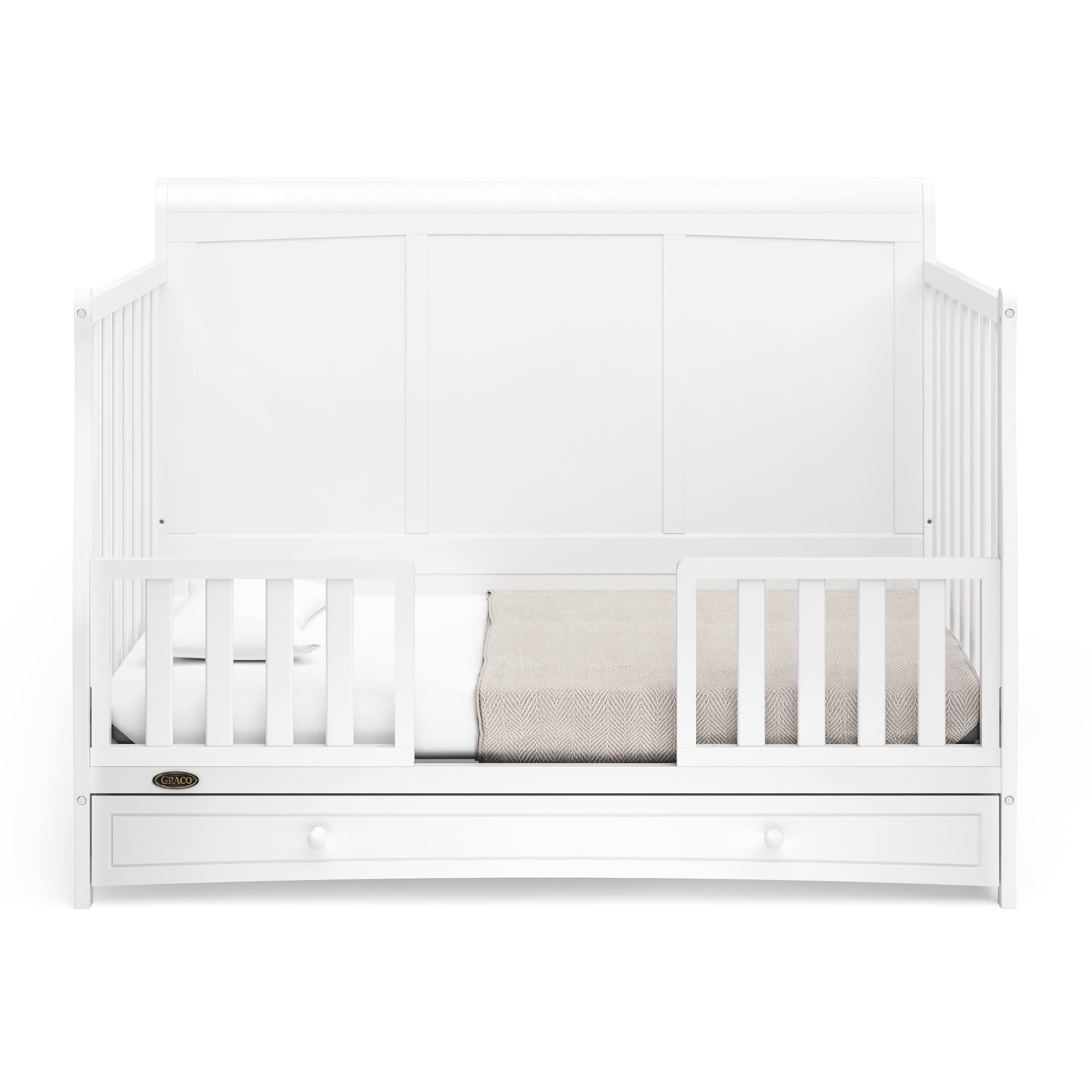 5-in-1 Convertible Crib with Drawer (White) – GREENGUARD Gold Certified, Crib with Drawer Combo, Full-Size Nursery Storage Drawer, Converts to Toddler Bed, Daybed and Full-Size Bed
