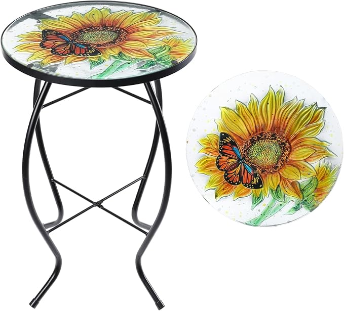 Patio Side Table Outdoor Accent Table Bistro Coffee Table Plant End Table Small Porch Table