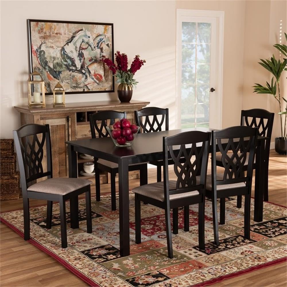 Salem Modern and Contemporary Sand Fabric Upholstered and Dark Brown Finished Wood