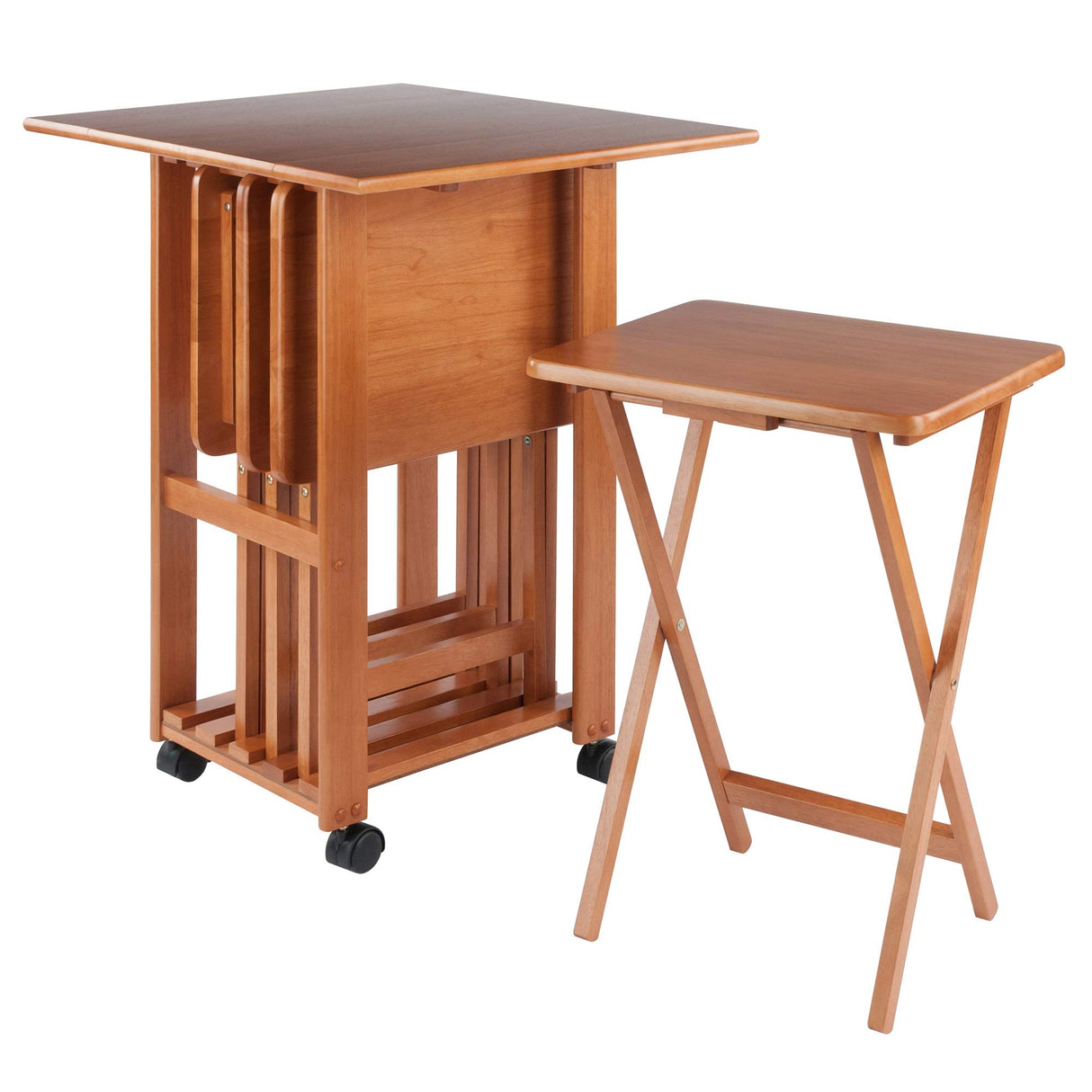 Wood Dylan 5-Piece Snack Table Set - Stylish Folding Tables, Durable X-Frame Base