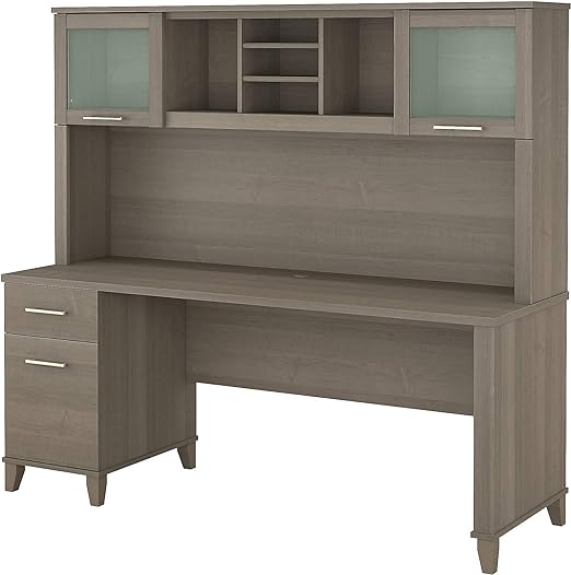 Somerset 72-Inch Computer Desk with Hutch & Drawers – Storm Gray Executive Office Desk