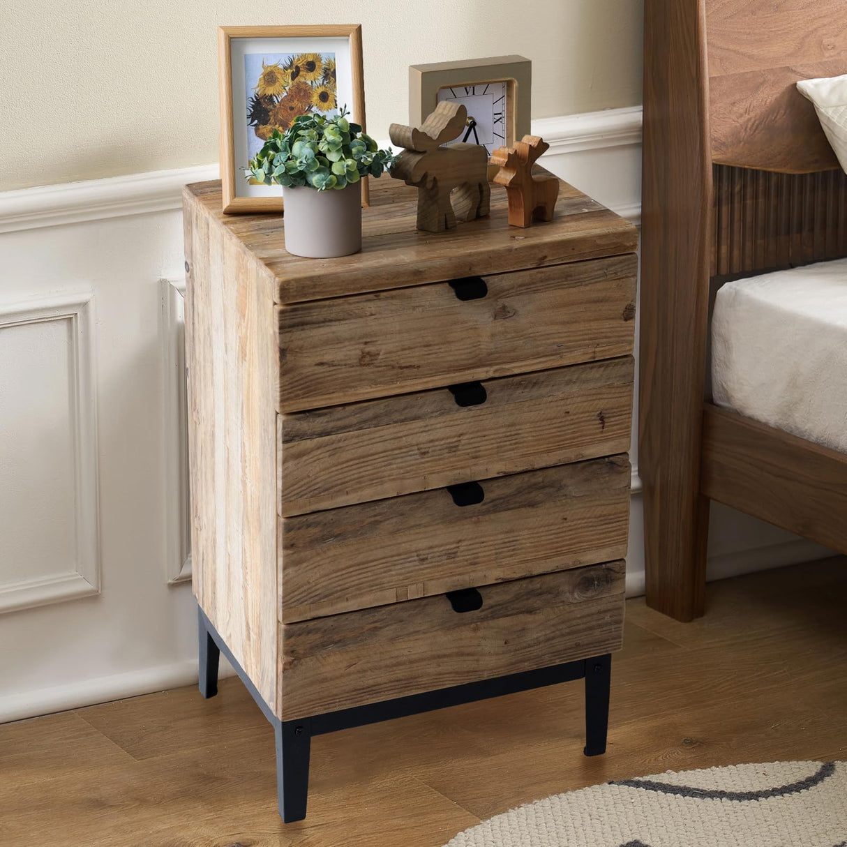 Farmhouse Nightstand Solid Wood Bedside Table