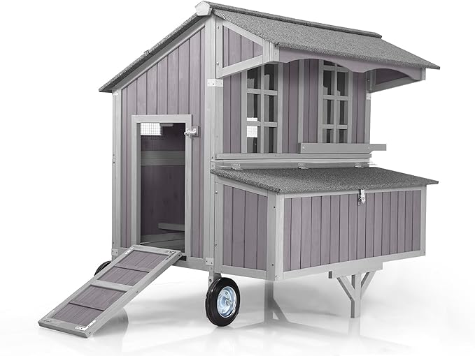 Durable Outdoor Chicken Coop with Large Wheels, 3 Nesting Box