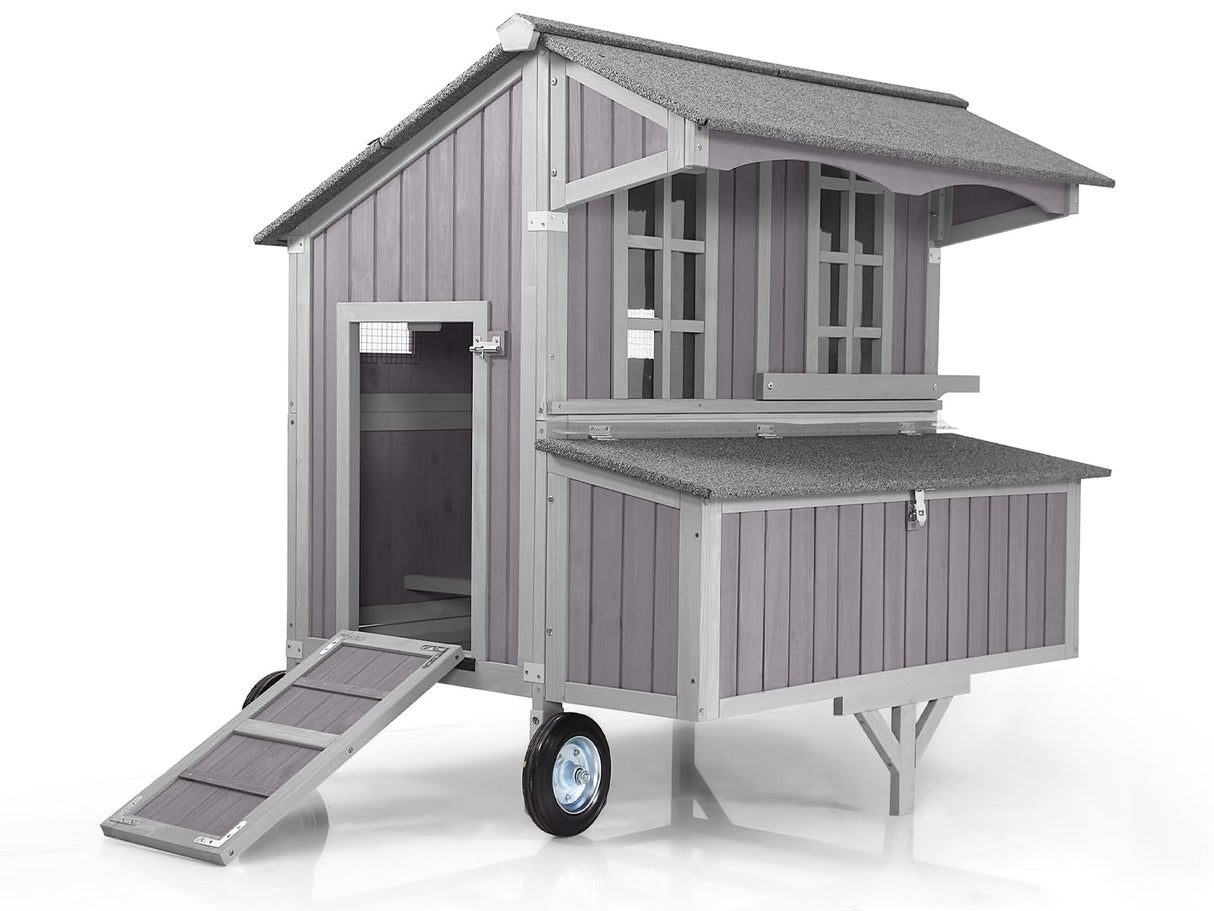 Durable Outdoor Chicken Coop with Large Wheels, 3 Nesting Box
