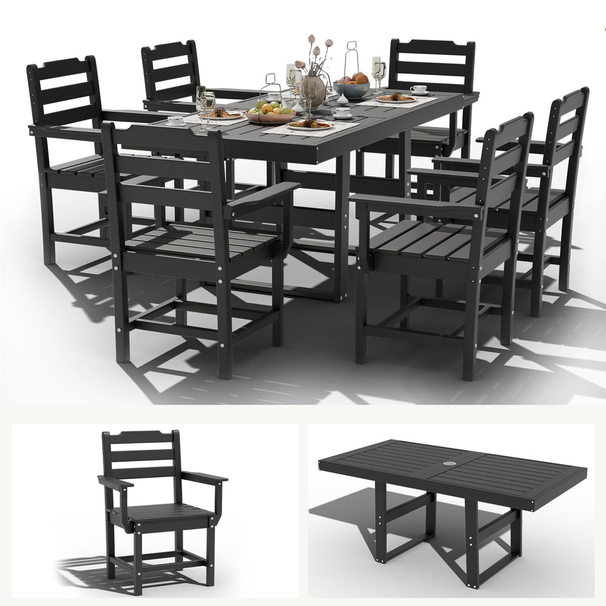 7 Piece Outdoor Dining Set All Weather HDPE Patio Table and Chairs Set for 6