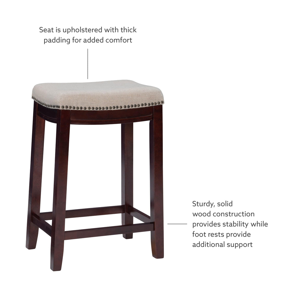 Linen Backless Claridge Stool, Counter Height, Beige & Dark Walnut