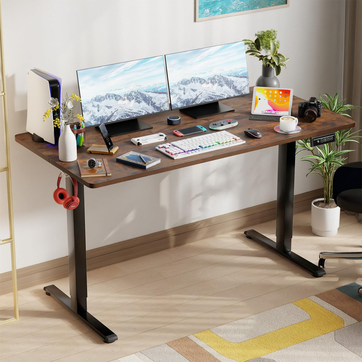 Electric Standing Desk 55x24 Inch Height Adjustable Computer Desk Large Space Office