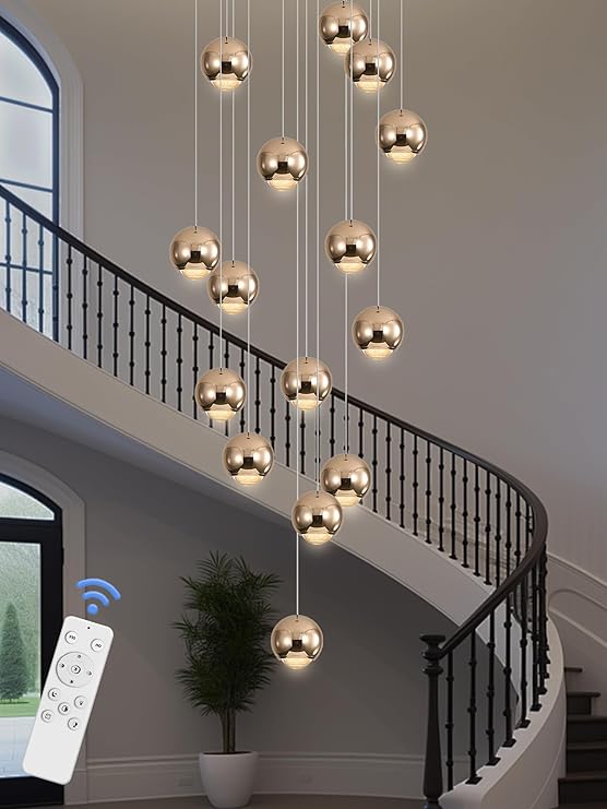 10-Light LED Staircase Gold Chandelier Crystal Ceiling Lights Large Chandeliers for High