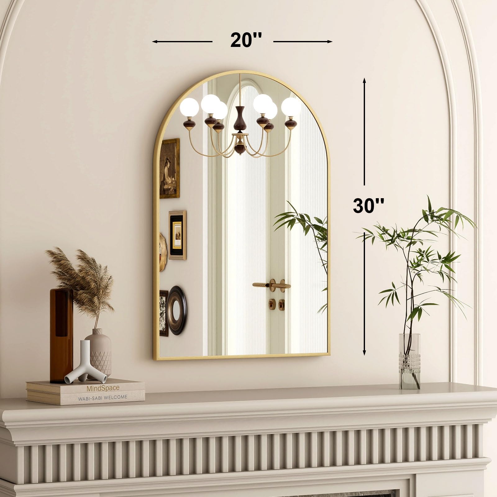 20"x30" Arched Bathroom Mirror - Wall Mounted Mirror - Gold Arch Mirror