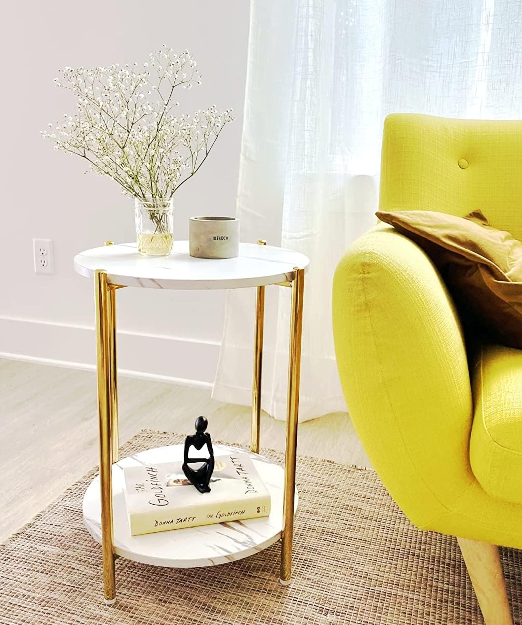 Gold End Table Faux Marble Side Table Small Round Nightstand