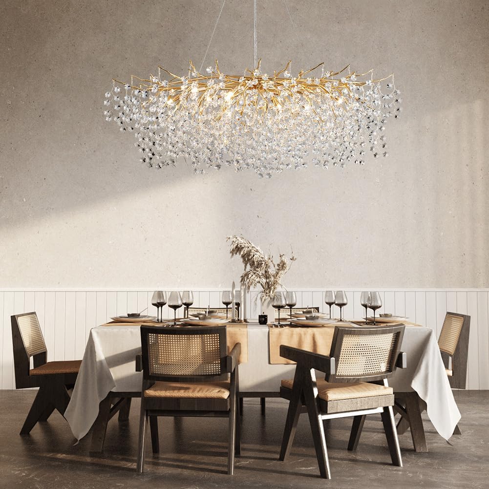 Gold Modern Crystal Chandeliers, Rectangle Snowflake Tree Branch Chandelier