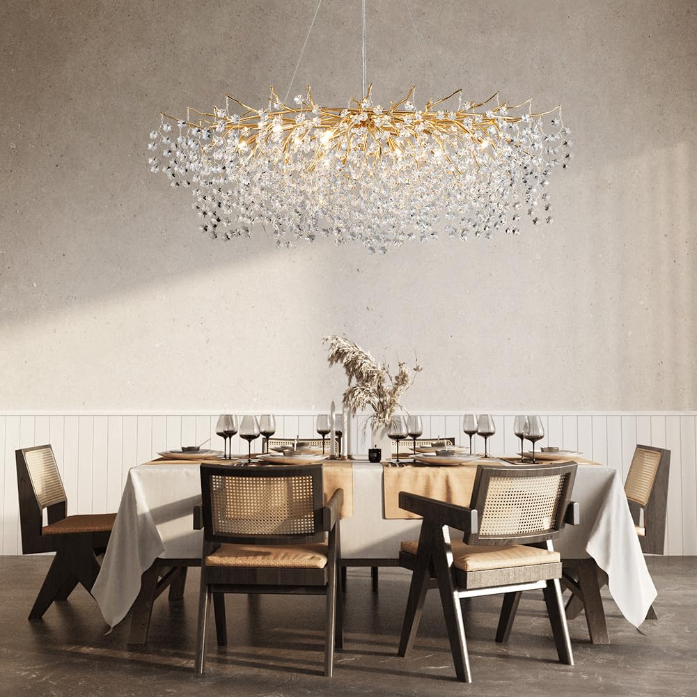 Gold Modern Crystal Chandeliers, Rectangle Snowflake Tree Branch Chandelier