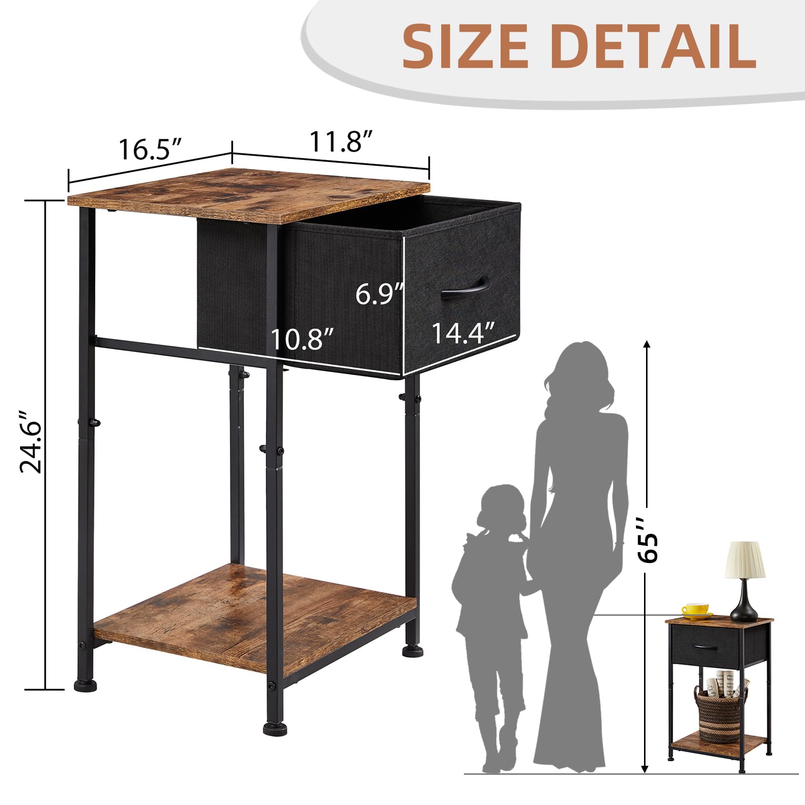 Nightstand Set of 2, Bedside Table End Table for Bedroom Dorm Nursery Living Room