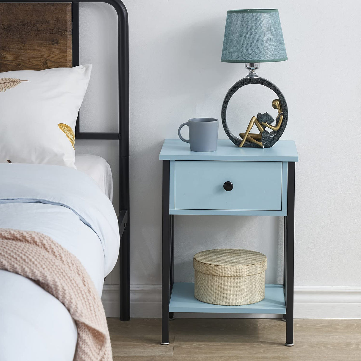 Modern Side End Table, Nightstand Storage Shelf